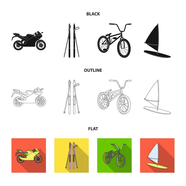 Μοτοσικλέτα, Ορειβατικό σκι, ποδηλασία, σερφ με ένα πανί. Ακραίο άθλημα συλλογή εικόνες που σε καρτούν στυλ διάνυσμα σύμβολο απόθεμα ενδεικτικά web. — Διανυσματικό Αρχείο