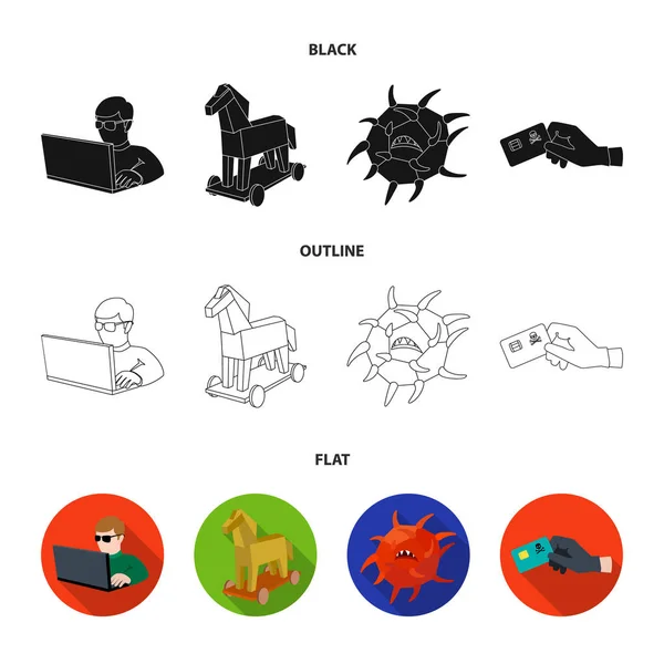 Hacker, piratage, système, internet .Hackers et jeux de piratage icônes de collection dans le style de dessin animé vectoriel symbole illustration web . — Image vectorielle