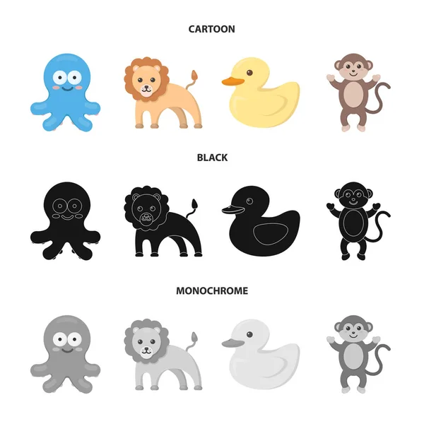 Un dessin animé irréaliste, noir, monochrome animaux icônes dans la collection ensemble pour le design. Jouet animaux vecteur symbole stock web illustration . — Image vectorielle