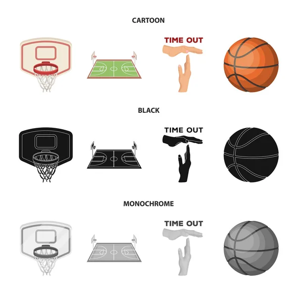 Baloncesto y atributos de dibujos animados, negro, iconos monocromáticos en la colección de conjuntos para design.Basketball jugador y equipo vector símbolo stock web ilustración . — Archivo Imágenes Vectoriales