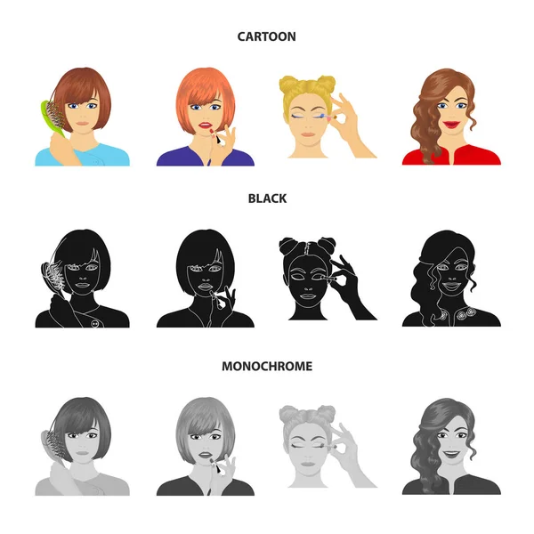 Hairdresser, cosmetic, salon, and other web icon in cartoon,black,monochrome style.Means, hygiene, care icons in set collection. — Stock Vector