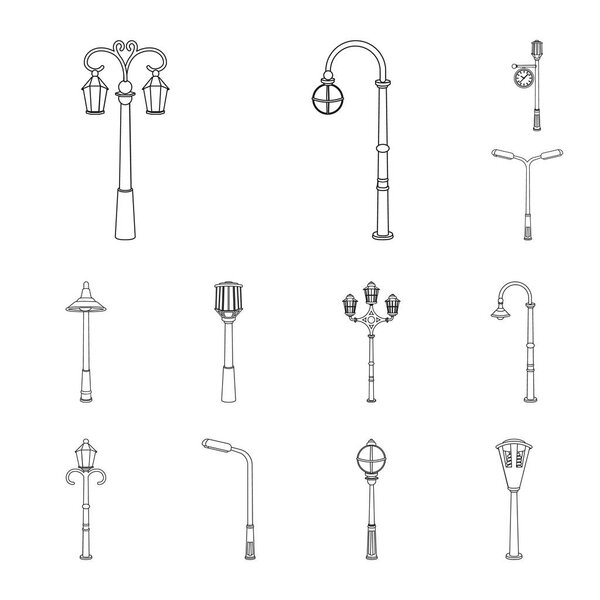 Lamp post outline icons in set collection for design. Lantern and lighting vector symbol stock web illustration.