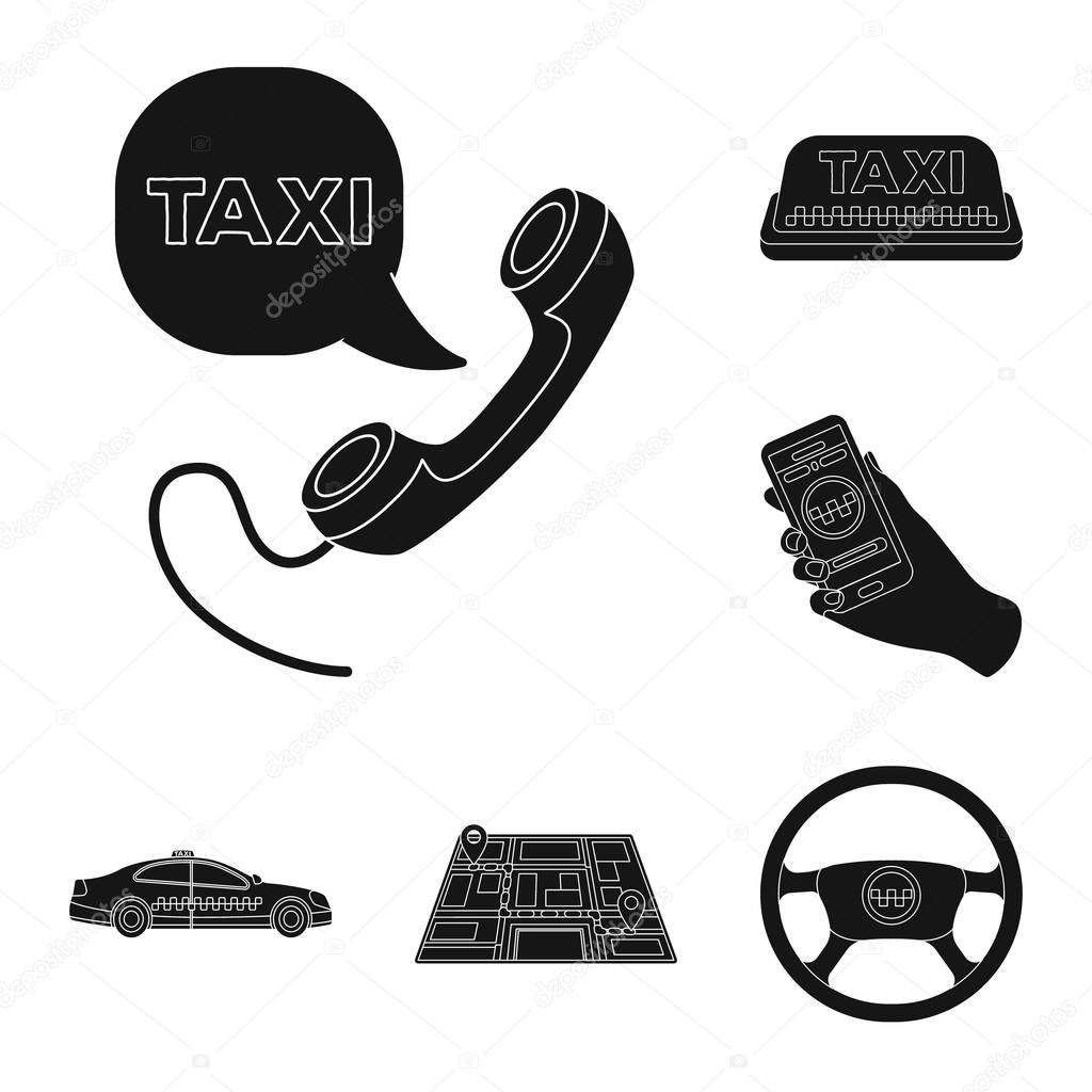 Taxi service black icons in set collection for design. Taxi driver and transport vector symbol stock  illustration.