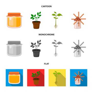 Tatlım banka, fabrika, değirmen. Çiftlik küme toplama simgeler karikatür, düz, tek renkli stil vektör simge stok çizim web.