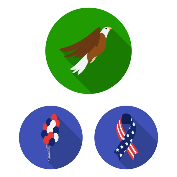 Dag av Patriot, holiday platt ikoner i set samling för design. Amerikansk tradition vektor symbol lager web illustration. — Stock vektor