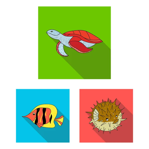 Eine Vielzahl von Meerestieren flache Symbole in Set-Kollektion für Design. Fisch und Schalentiere Vektor Symbol Stock Web Illustration. — Stockvektor