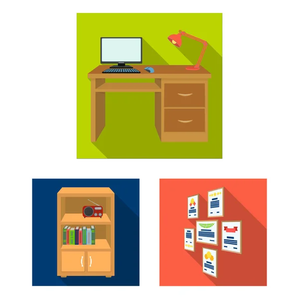 Muebles e iconos planos interiores en colección de conjuntos para el diseño. Muebles para el hogar vector isométrico símbolo stock web ilustración . — Archivo Imágenes Vectoriales