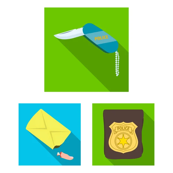 Плоские иконки детективного агентства в коллекции наборов для дизайна. Иллюстрация векторных символов преступности и расследования . — стоковый вектор