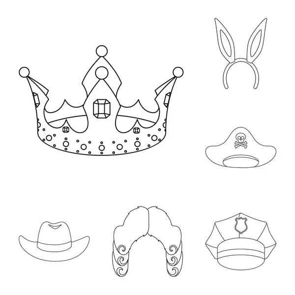 Diferentes tipos de sombreros esbozan iconos en la colección de conjuntos para design.Headdress vector símbolo stock web illustration . — Archivo Imágenes Vectoriales