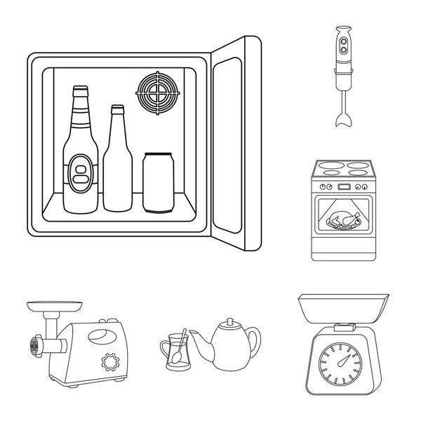 Les icônes de contour d'équipement de cuisine dans la collection de jeu pour le design. Cuisine et accessoires symbole vectoriel stock web illustration . — Image vectorielle