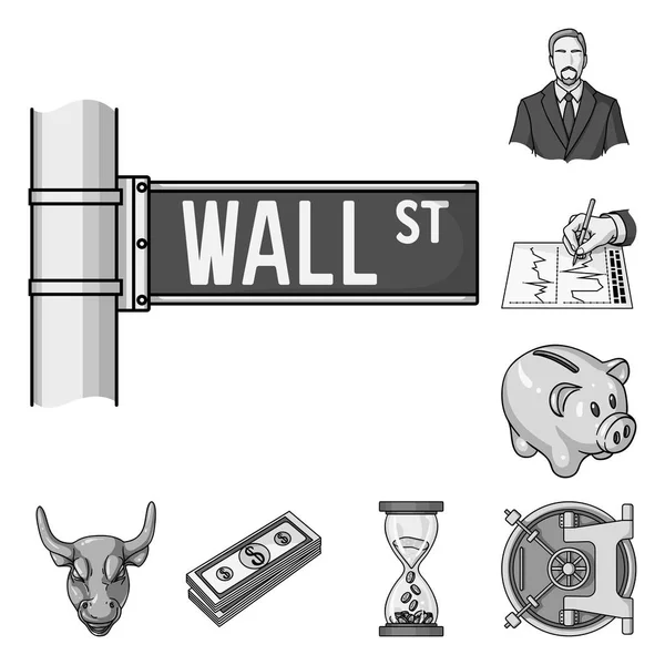 Geld en Financiën zwart-wit pictogrammen in set collectie voor design. Bedrijfs- en succes vector symbool voorraad web illustratie. — Stockvector