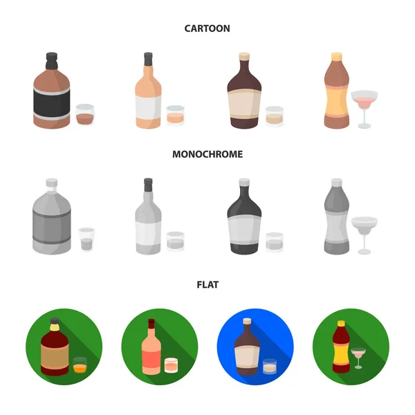 Whisky, alkohol, rum, wermut. Alkohol kolekcja zestaw ikon w kreskówki, płaskie, www ilustracji symbol wektor styl monochromatyczny. — Wektor stockowy