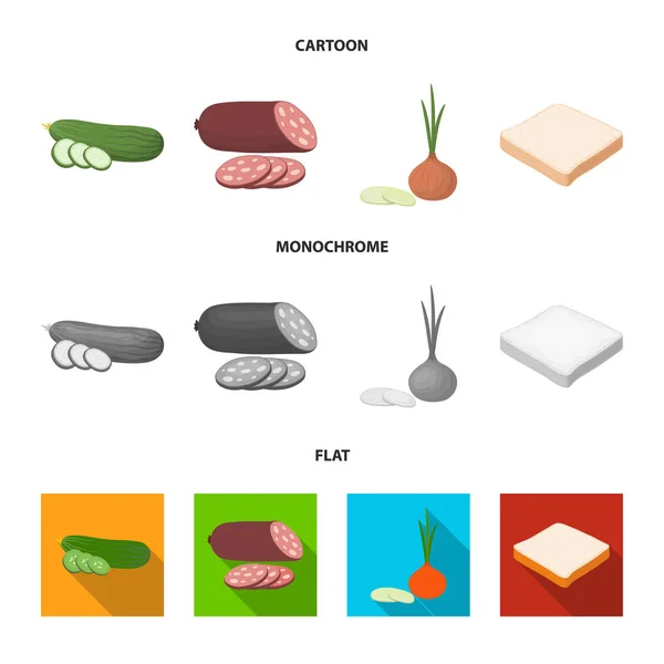 Burger et ingrédients dessin animé, plat, icônes monochromes dans la collection ensemble pour le design. Burger cuisson vecteur symbole stock web illustration . — Image vectorielle