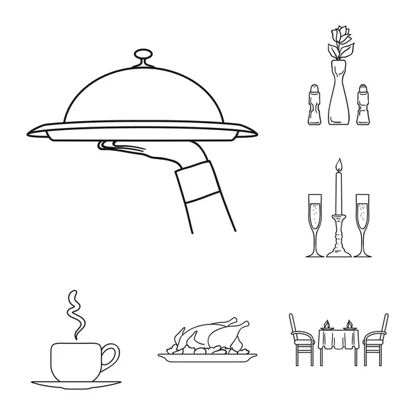 Restaurante y bar esbozan iconos en la colección de conjuntos para el diseño. Placer, comida y alcohol vector símbolo stock web ilustración . Vector De Stock