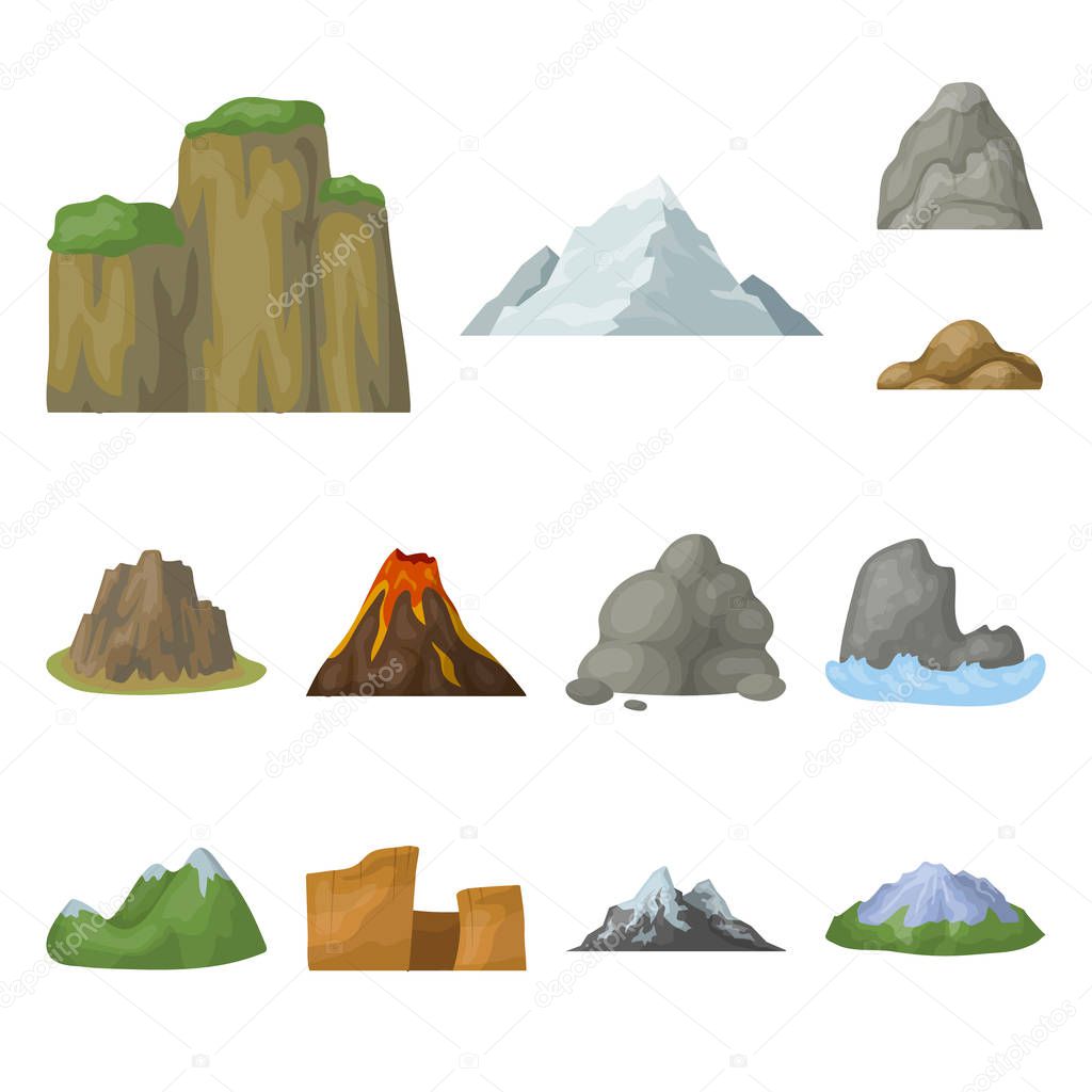 Different mountains cartoon icons in set collection for design.Mountains and landscape vector symbol stock  illustration.