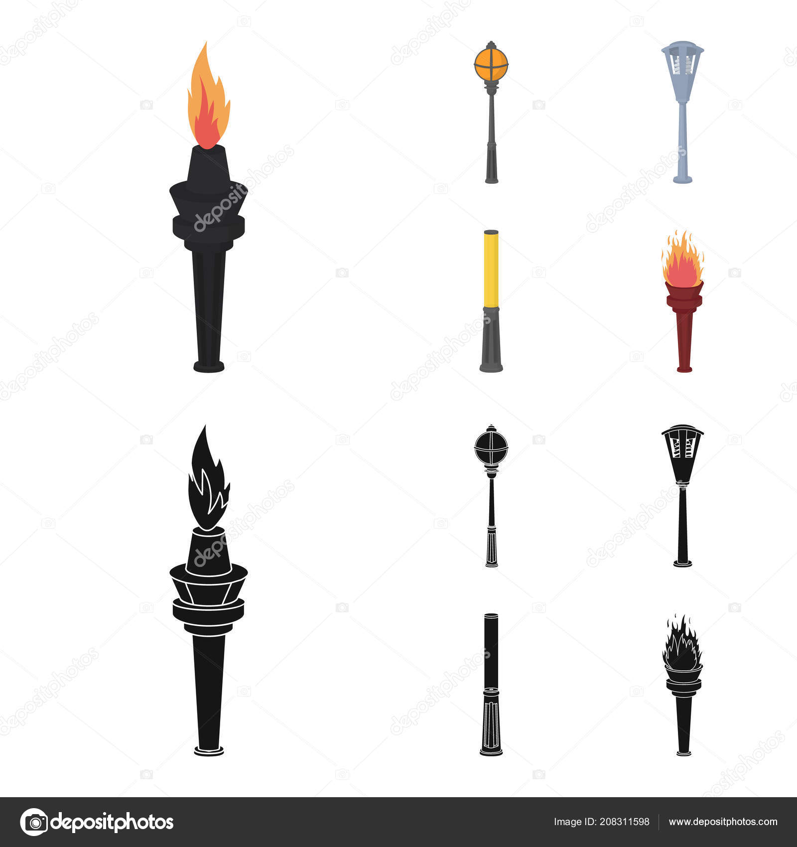 Lampu dalam gaya retro, lentera modern, obor dan jenis lampu jalan