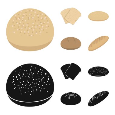 Kızarmış ekmek, pizza hisse senedi, eşsiz somun, yuvarlak çavdar. Ekmek toplama simgeler çizgi film, siyah stil vektör simge stok çizim web ayarla..