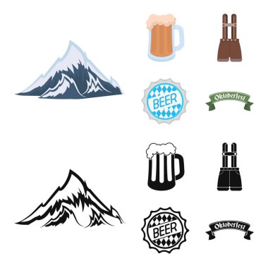 Şort pantolon askısı, bir bardak bira, bir işaret, bir amblem. Oktoberfest toplama simgeler çizgi film, siyah stil vektör simge stok çizim web ayarla..