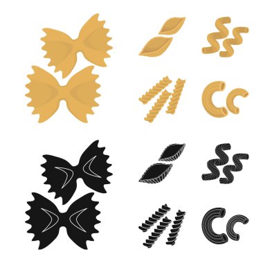 Makarna farklı türleri. Çizgi film, siyah stil vektör simge stok çizim web simgeler makarna türlerini ayarlamak.