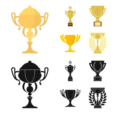 Set koleksiyonu tasarım için Gold Cup çizgi film, siyah simgeler. Kazananlar Kupası vektör simge stok web çizim.