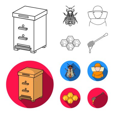 Arı, arıcı maskesi, bal peteği. Arı kovanı toplama simgeler anahat, düz stil vektör simge stok çizim web ayarla..