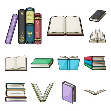Kitap set koleksiyonu tasarım için karikatür simgeleri bağlı. Basılı ürünler sembol stok web illüstrasyon vektör.