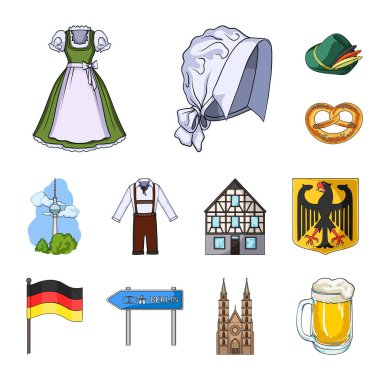 Set koleksiyonu tasarım için ülke Almanya karikatür simgeler. Almanya ve dönüm noktası sembol stok web illüstrasyon vektör.