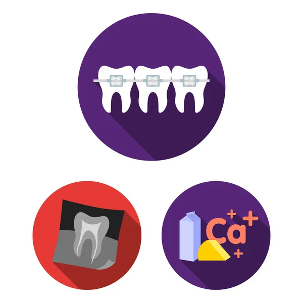 Dental care flat icons in set collection for design. Care of teeth vector symbol stock web illustration. — Stock Vector