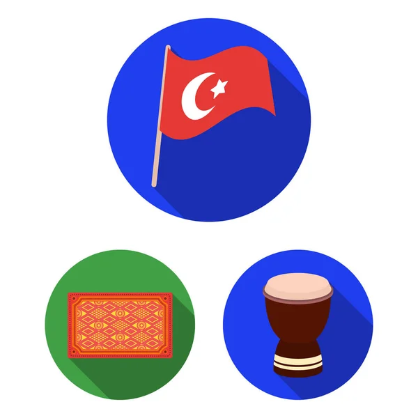 Turkey country flat icons in set collection for design.Travel and attractions vector symbol stock web illustration. — Stock Vector
