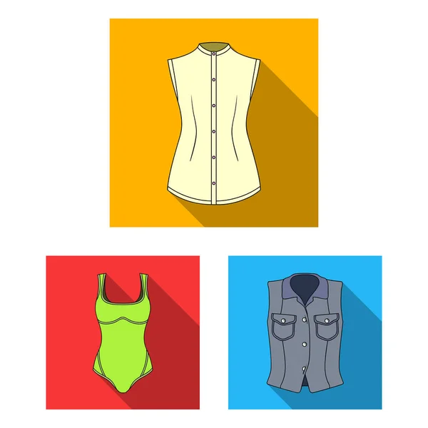 Mujer Ropa iconos planos en la colección de conjuntos para design.Clothing Variedades y accesorios vector símbolo stock web ilustración . — Vector de stock