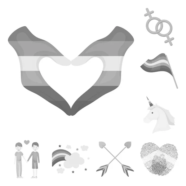 Геи и лесбиянки монохромные иконы в коллекции наборов для design.Sexual меньшинства и атрибуты векторных символов веб-иллюстрации . — стоковый вектор
