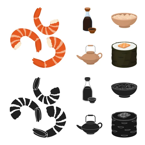 Sojasauce, Nudeln, kettle.rolls.sushi set collection icons in cartoon, black style vektorsymbol stock illustration web. — Stockvektor