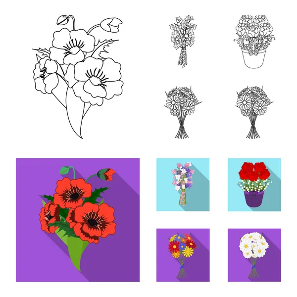 A bouquet of fresh flowers outline,flat icons in set collection for design. Various bouquets vector symbol stock web illustration.