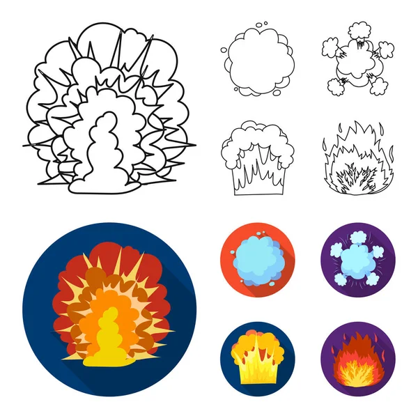 火焰, 火花, 氢气碎片, 原子或气体爆炸。爆炸集合图标的轮廓, 平面风格矢量符号股票插画网站. — 图库矢量图片