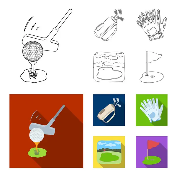 A ball with a golf club, a bag with sticks, gloves, a golf course.Golf club set collection icons in outline,flat style vector symbol stock illustration web.