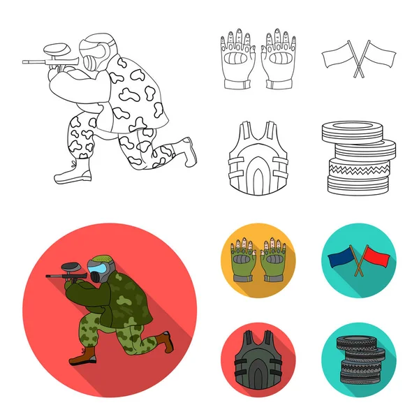 Deporte, juego, paintball, la competencia .Paintball conjunto de iconos de la colección en el contorno, plano estilo vector símbolo stock ilustración web . — Vector de stock