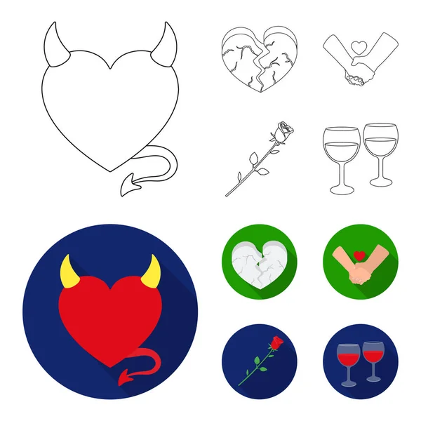 Evil heart, broken heart, friendship, rose. Romantic set collection icons in outline,flat style vector symbol stock illustration web.