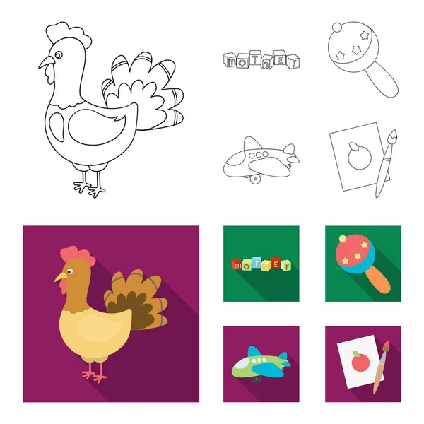 Kinderen speelgoed outline, plat pictogrammen in set collectie voor design. Spel en bauble symbool voorraad web vectorillustratie. — Stockvector