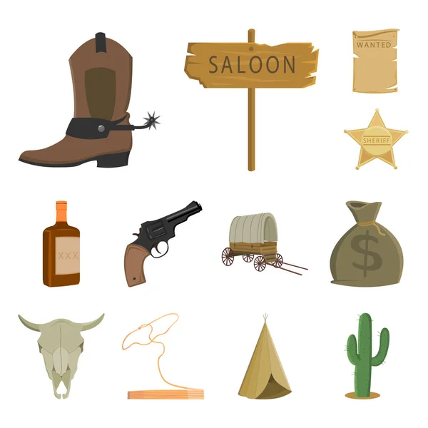 Примеры мультфильмов Дикого Запада в наборе для обозначения векторных символов Техаса и Америки . — стоковый вектор