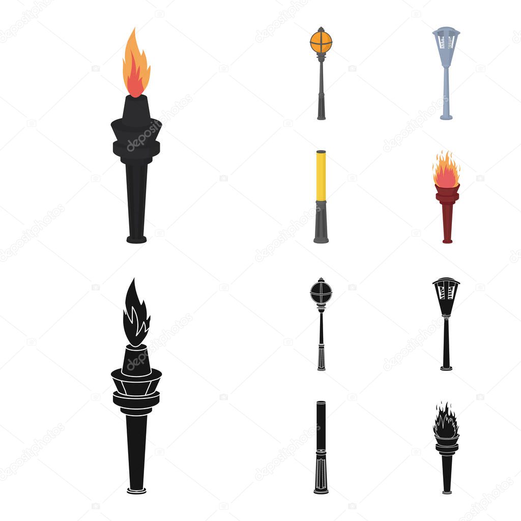 Lamppost in retro style, modern lantern, torch and other types of streetlights. Lamppost set collection icons in cartoon,black style vector symbol stock illustration web.
