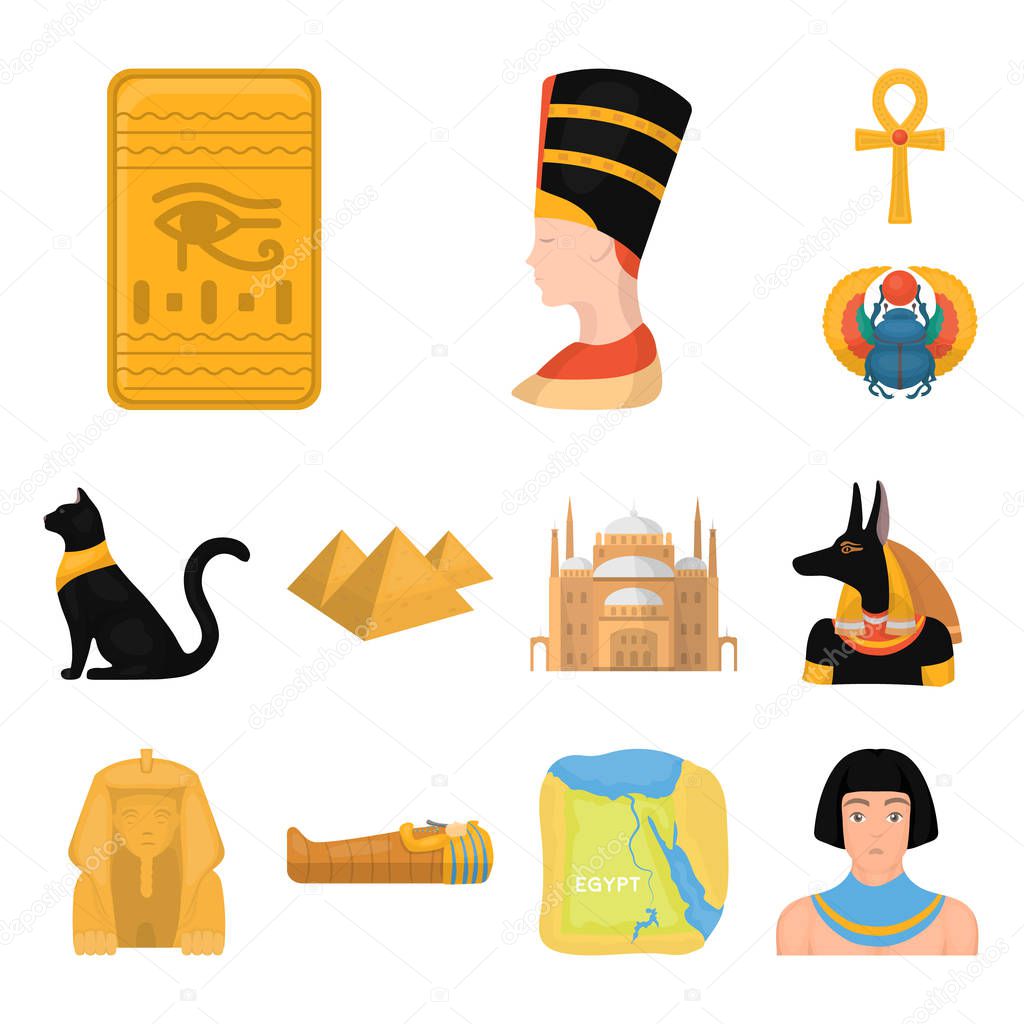 Ancient Egypt cartoon icons in set collection for design. The reign of Pharaoh vector symbol stock web illustration.