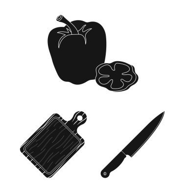 Barbekü ve ekipman set koleksiyonu tasarım için simgeler siyah. Piknik ve kızartmaları sembol stok web illüstrasyon vektör.