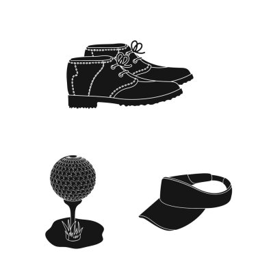 Set koleksiyonu tasarım için simgeler siyah Golf ve öznitelikleri. Golf Kulübü ve ekipman sembol stok web illüstrasyon vektör.