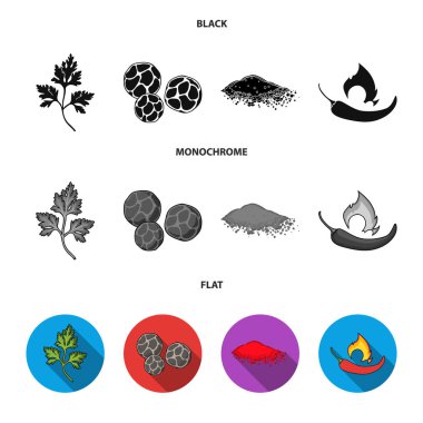 Ptrushka, karabiber, kırmızı biber, biber. Otlar ve baharatlar toplama simgeler siyah, düz, tek renkli stil vektör simge stok çizim web ayarla.