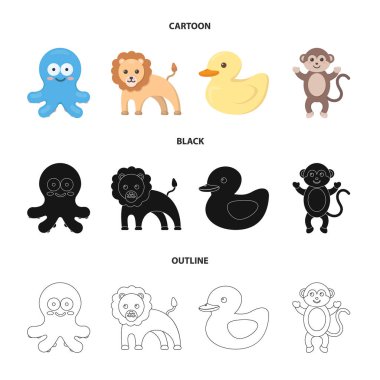 Gerçekçi olmayan bir çizgi film, siyah, set koleksiyonu tasarım için hayvan simgeleri anahat. Oyuncak hayvanlar sembol stok web illüstrasyon vektör.