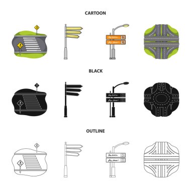 Yön işaretleri ve diğer web simgesi çizgi film, siyah, anahat tarzı. Yol kavşak ve işaretler simgeler kümesi koleksiyonundaki.