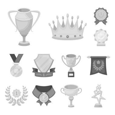 Kupalar ve ödüller tek renkli simgeler set koleksiyonu tasarım için. Sembol stok web illüstrasyon vektör ödül ve başarı.