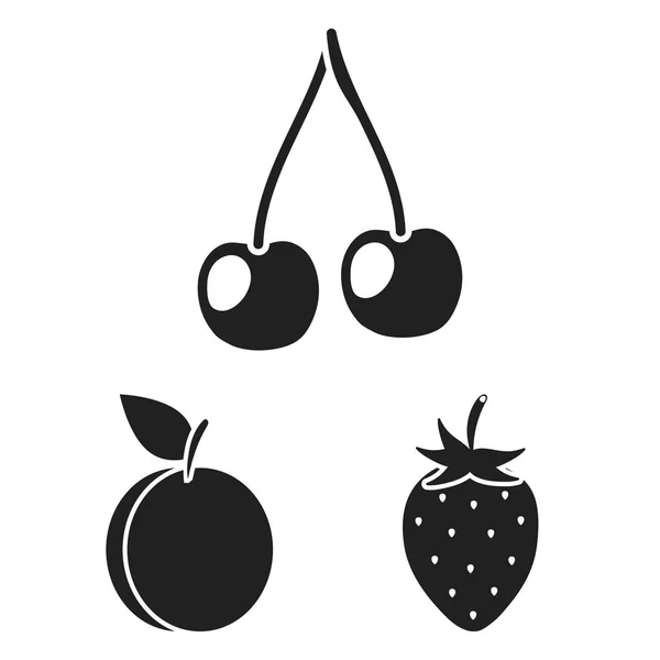 Different fruits black icons in set collection for design. Fruits and vitamins vector symbol stock web illustration. — Stock Vector