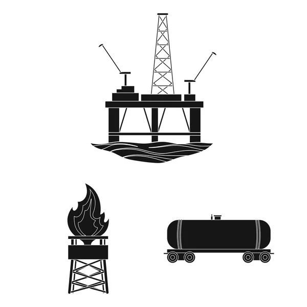 Ölindustrie schwarze Ikonen in Set-Kollektion für Design. Ausrüstung und Ölproduktion Vektor Symbol Stock Web Illustration. — Stockvektor