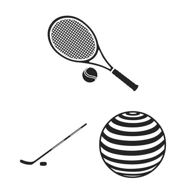 Diferentes tipos de iconos deportivos negros en la colección de conjuntos para el diseño. Equipo deportivo vector símbolo stock web ilustración . — Vector de stock